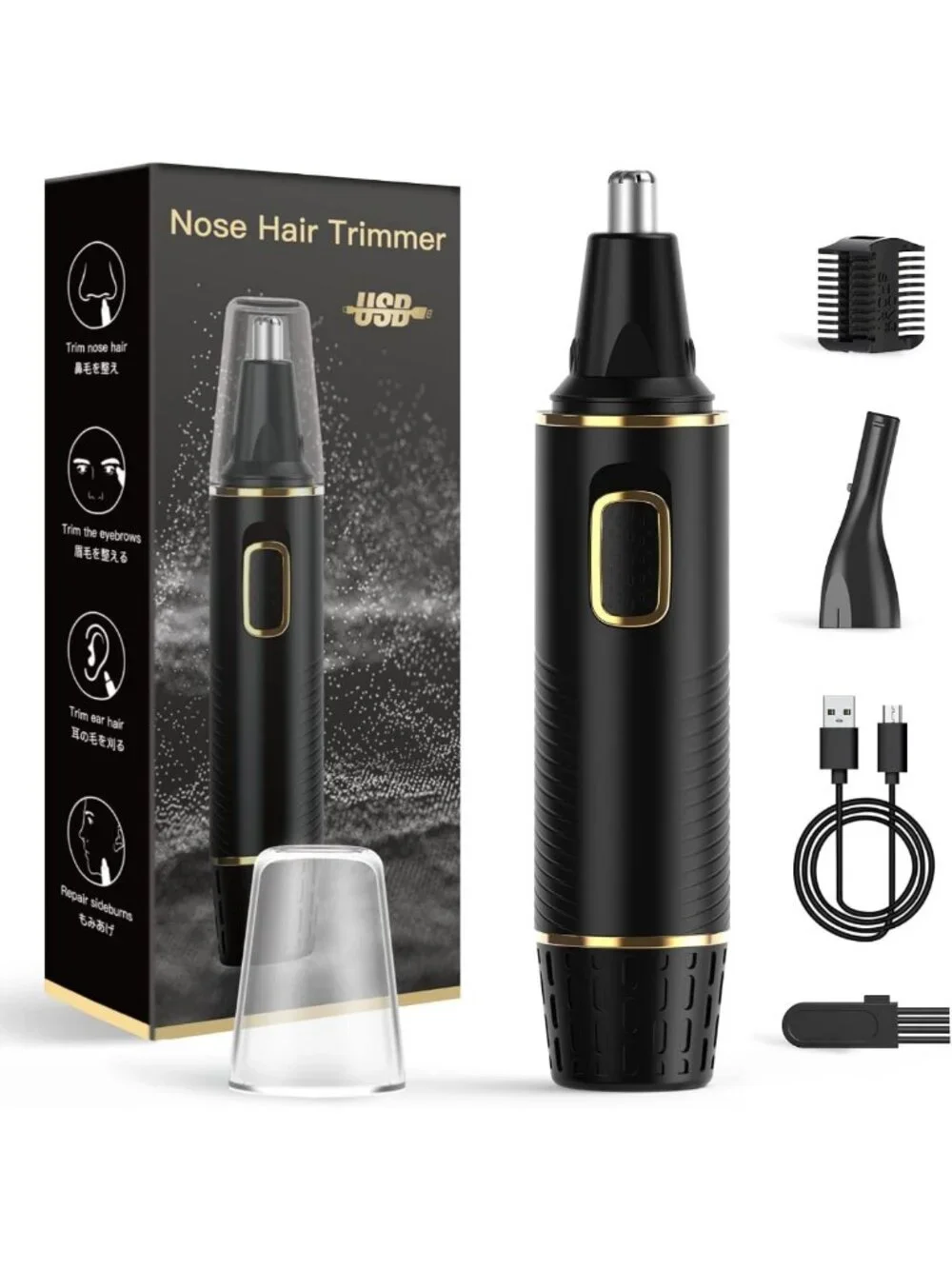 Rechargeable 2-in-1 Nose & Ear Hair Trimmer, Painless, Waterproof, Dual Edge